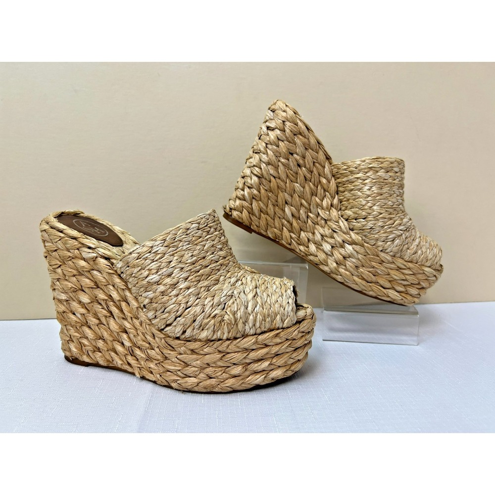 ASH Natural Braided Raffia Sandal 2" Platform 5" Wedge Heel   SZ 7.5M